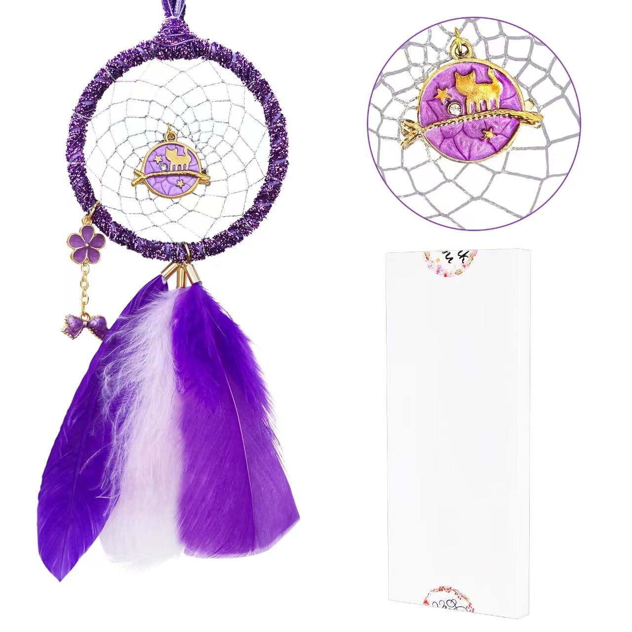 Photo 1 of Mini Dream Catchers - Cute Kitten with Turkey Feather, Pastel Purple Flannel, Handmade Small Dreamcatcher for Bedroom, A Dream Catcher for Girls, Dream Catchers for Boys, Dream Catcher Wall Decor