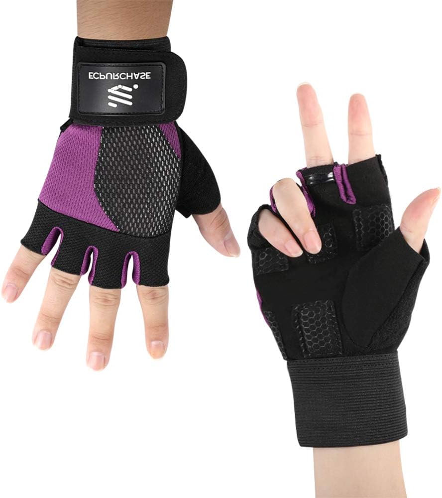 ECPURCHASE Workout Gloves with Wrist Support Women Men for Pull Ups, Fitness, Crossfit, Weightlifting Gloves, Breathable and Non-Slip, Full Palm Protection