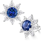 4.2CT/6.8CT Sapphire/Ruby/Emerald with Moissanite Sparkle Flower Large Stud Earrings for Women, Statement Earrings, Solid 925 Sterling Silver, Wedding Anniversary Valentines Jewelry Gift for Her