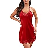 ETOSELL Womens Sexy Lingerie Lace Satin Nightgowns Silky Sleep Night Dress Short Chemise Halter Neck Sleepwear