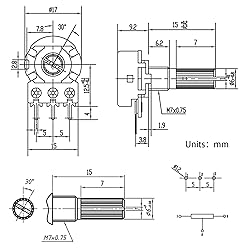 ALLECIN WH148 B20K Potentiometer 15mm Shaft 3Pins