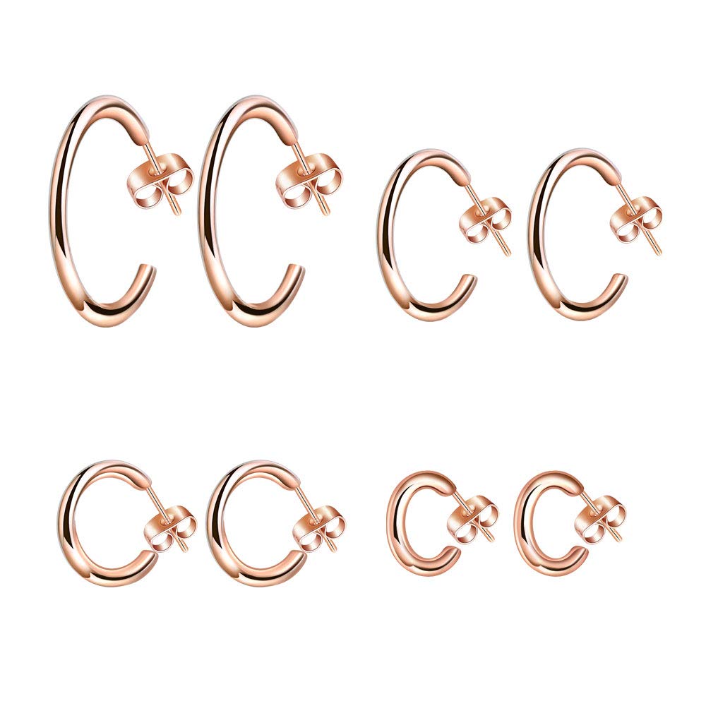 MicVivien Stainless Steel Hoop Stud Earrings 12mm 15mm 20mm 30mm 4 PAIRS Set Small & Large Round Edge Open Hoops