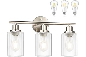 Unicozin (Include Bulb) Vanity Lights 3-Light Bathroom Light Fixtures Over Mirror, 4000K, Brushed Nickel Vanity Light with Glass Shade, Wall Light for Bedroom Hallway