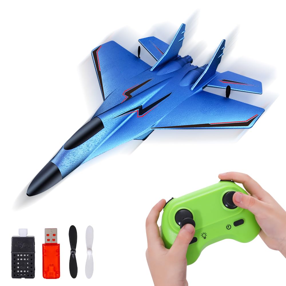 IXYHKB RC Airplane, 2 Channel RC Plane Ready to Fly, 2.4GHz Remote Control Airplane, RC Planes with LED Light, Remote Control Wireless airplane Toy for Beginners Adult (Blue)