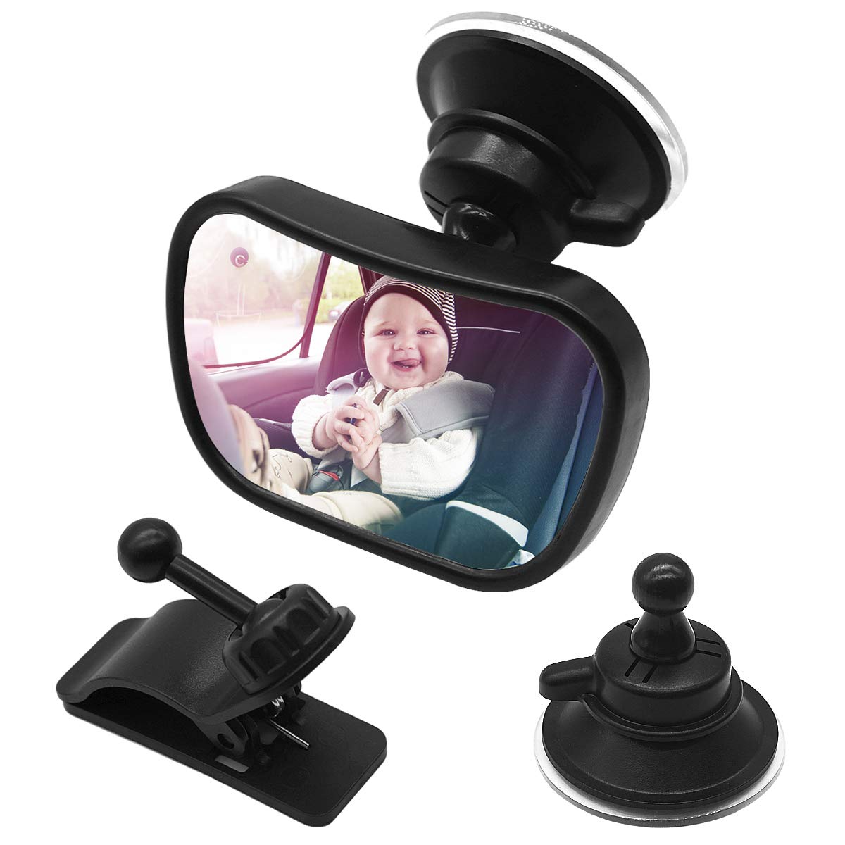 Netspower Baby Car Mirror Rear View Mirror Back Seat Child In Sight Safely Car Mirror 360 Degree Adjustable Shatterproof with Sucker and Clip Family Car Kids Supplies for Children Baby Kids