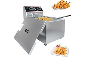 IDEALHOUSE Stainless Steel Deep Fryer – 8.4 QT (8l) Commercial Countertop Electric Fryer with Lid & Detachable Basket, 1800w 