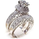 RKKOJJO 925 Sterling Silver Bridal Rings Sets AAA Cubic Zirconia CZ Full Diamond Engagements Rings Wedding 2 Pcs Promise Anniversary White Gold Rings for Women Size 7