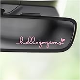 VCYOPN 2 PCS Hello Gorgeous Rearview Mirror Decal, Beautiful Car Mirror Sticker Self Affirmation Decal with Heart, Inspirational Remainder Decor for Car Laptop Water Bottle (Pink)
