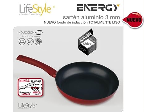 Life Style - Sarten de Aluminio Energy - 24 cms - Fondo Liso - Rojo: Amazon.es: Hogar