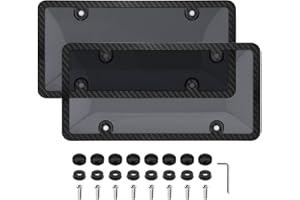 EWBN Carbon Fiber Pattern License Plate Frame & Cover, Black Smoked Tinted Plastic Car License Plate Holder.