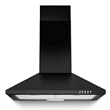 SNDOAS Range Hood 24 inch, 450 CFM Black Range Hood Wall Mount, Ducted/Ductless Convertible Kitchen Vent Hood, Chimney-Style Hood Vents for Kitchen with 3-speed, Push Button & Mesh Filters