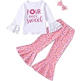 vchoohce Toddler Baby Girl Birthday Outfit Sweet Long Sleeve T-Shirt Doughnut Bell-Bottoms Pants Headband Clothes Set