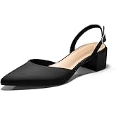 Coutgo Womens Low Chunky Heels Slingback Closed Pointed Toe Pumps Party Wedding Dress Shoes