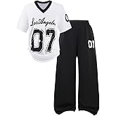 SOLY HUX Girl's Jersey Shirt 2 Piece Athletic Outfits Oversized Tee and Sweatpants Suit Pant Sets for Teen Girls