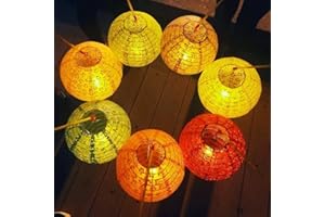 Set of 5 Paper Lanterns 8inches New Year Spring Festival Valentines Lanterns Variety Color with LED Lights, Hanging Paper Lan