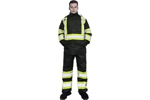 sesafety Hi Vis Rain Jacket, Rain Suits for Men Waterproof withBlack Bottom, Rain Coats for Men Interior Mesh, Class 3 HighVisibility Rain Gear,Removable Hood