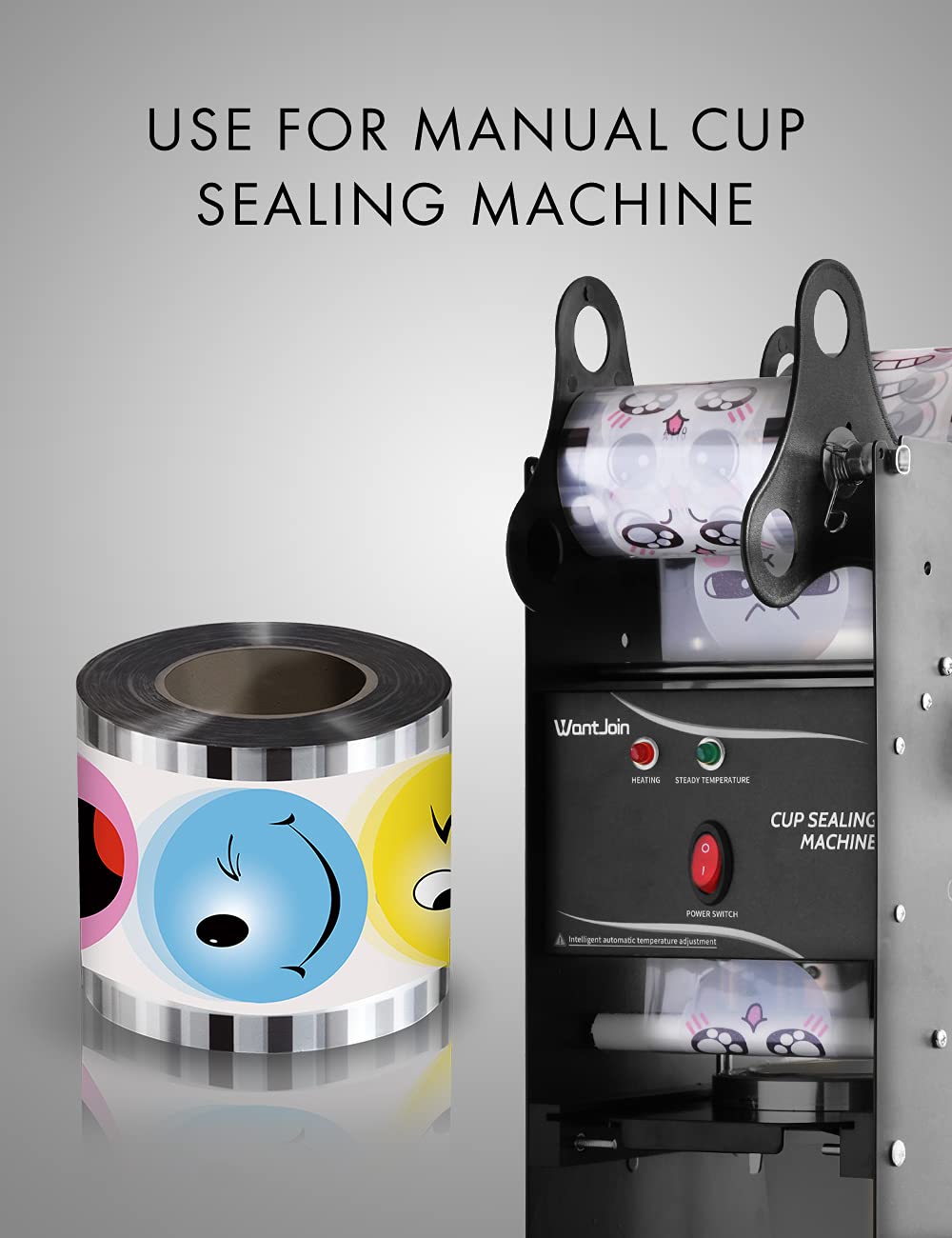 WantJoin Cup Sealing Film Tea Cup Sealing Film Boba Cup Sealer Film 90-105 mm 3000 Cups for PP Plastic and Paper Cups, Light Blue, Color4