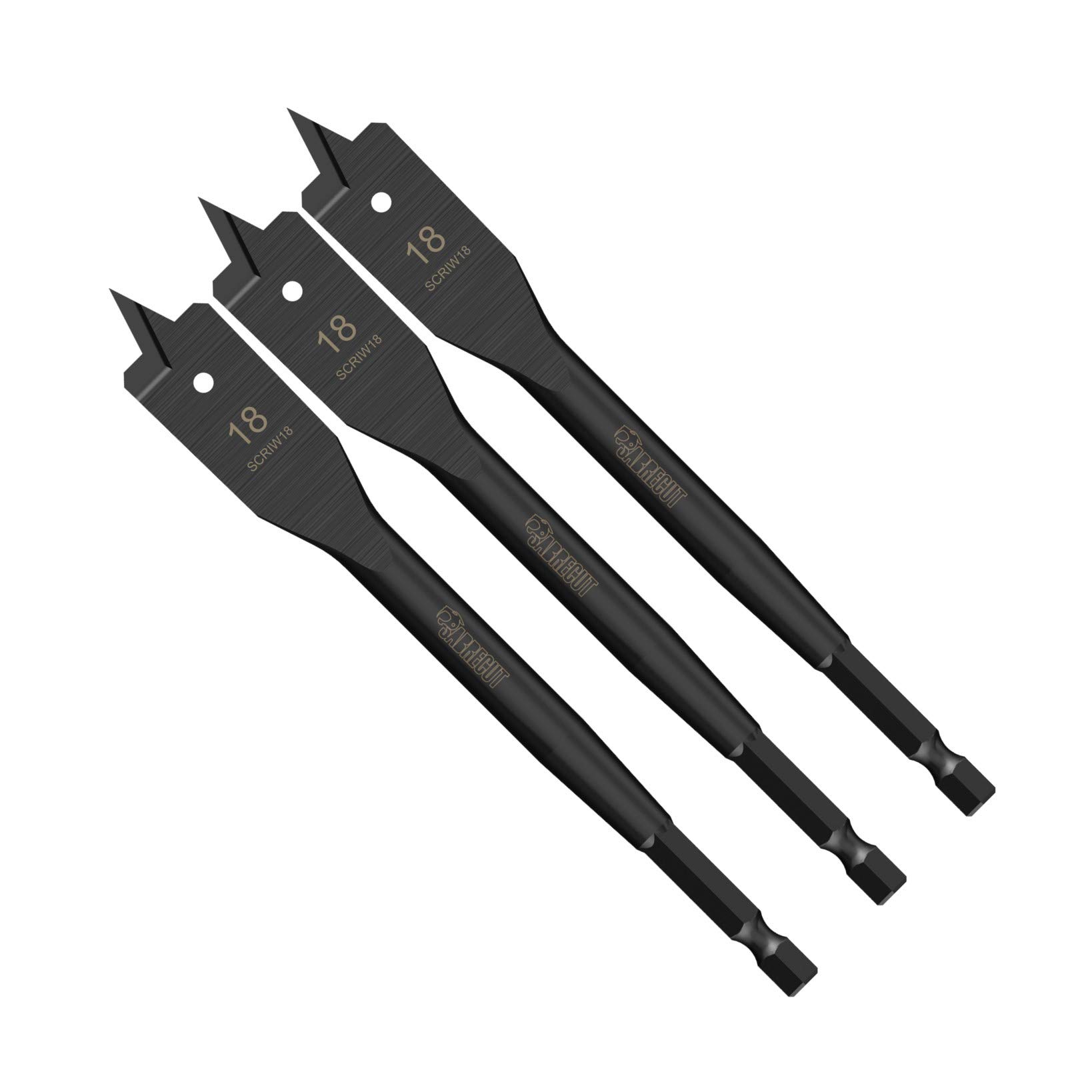3 x SabreCut SCRIW18_3 18mm x 152mm Impact Rated Flat Wood Spade Bits for Softwood Hardwood Chipboard