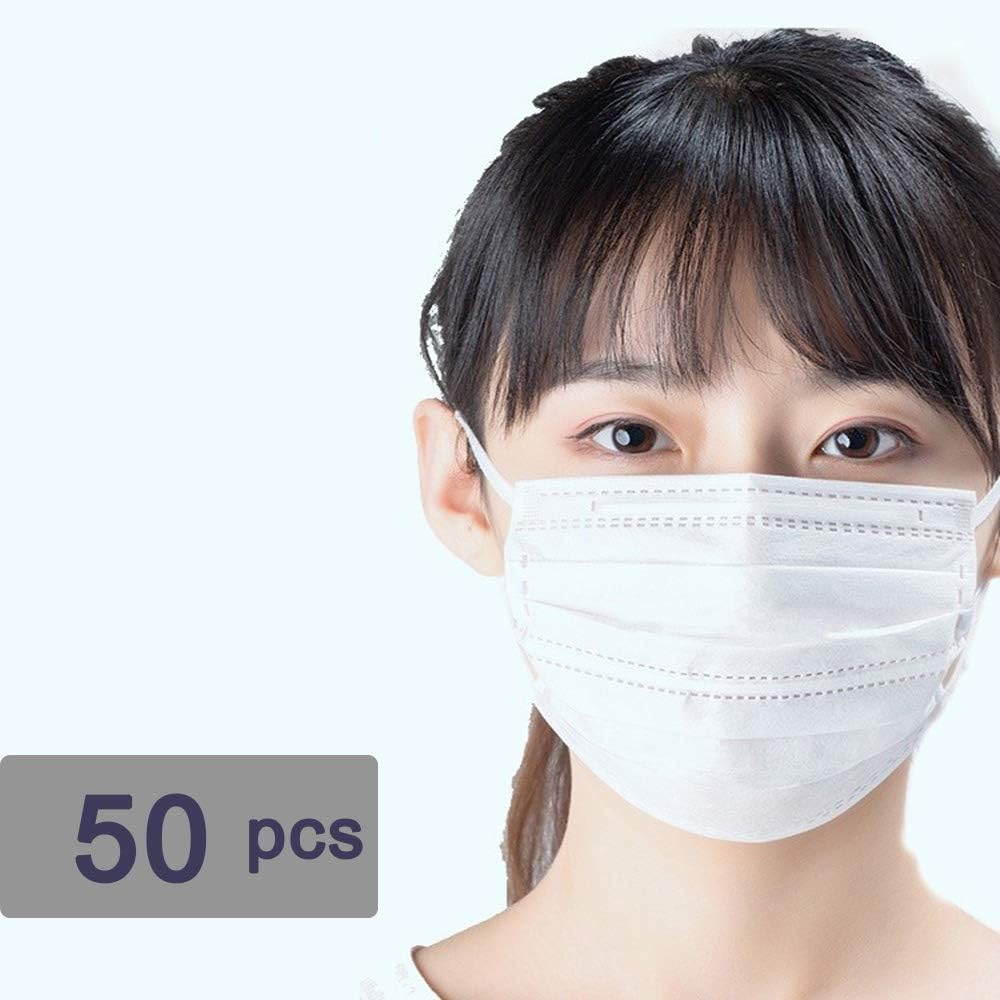 50pcs Disposable 3-Ply Comfortable Earloop Face Mouth for Dust Protection, Safety Másk Cover for Coronávirus filtration rate reaches 95% (50pcs, white)