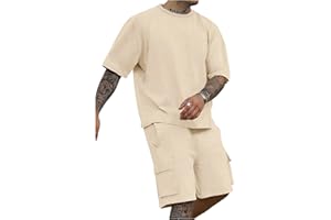 GORGLITTER Men's Summer Outfits 2 Piece Short Sleeve Oversized T Shirt and Drawstring Cargo Shorts Set Track Suits