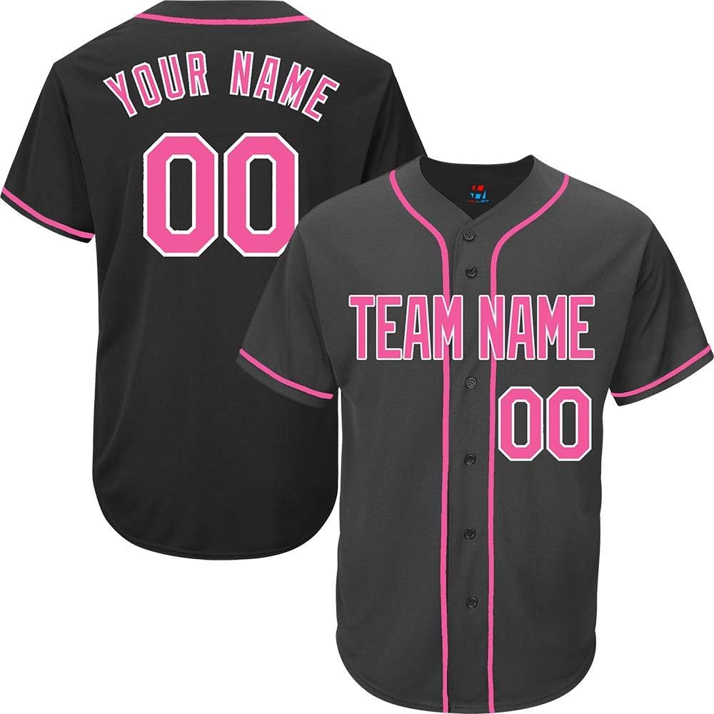 pink and black baseball jersey