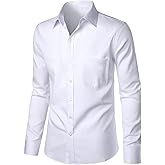 Am Direct Men's Dress Shirts Slim Fit Dress Shirt Long Sleeve Button Down Shirts with Pocket Wrinkle Free
