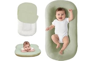 Lucakuins Baby Lounger, Bionic Design Baby Lounger for Newborn 0-24 Months, Soft Organic Cotton Breathable Lounger for Infants (Green Newborn Lounger)