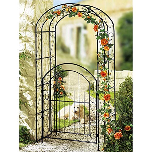 Rosenbogen aus Metall, Eleganter Gartenbogen mit Tor, Gartenlaube Trellis Arbor Torbogen für Kletterpflanzen Rosenreben… – Bild 3