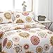 Mohap Quilt Set 3 Pieces Queen Size Bohemian Style for All Season Use Coverlet Set Retro Sunflower Pattern