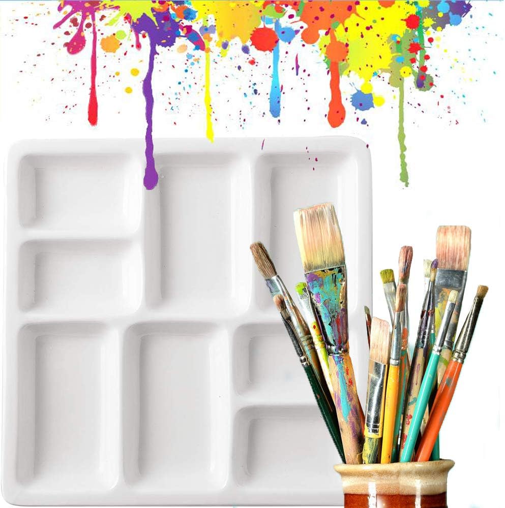 Ceramic Artist Paint Palette,Porcelain Watercolor Palette,Ceramic Mixing Tray for Watercolor Gouache Painting,8 Wells,7 inch, White, Square: Everything Else