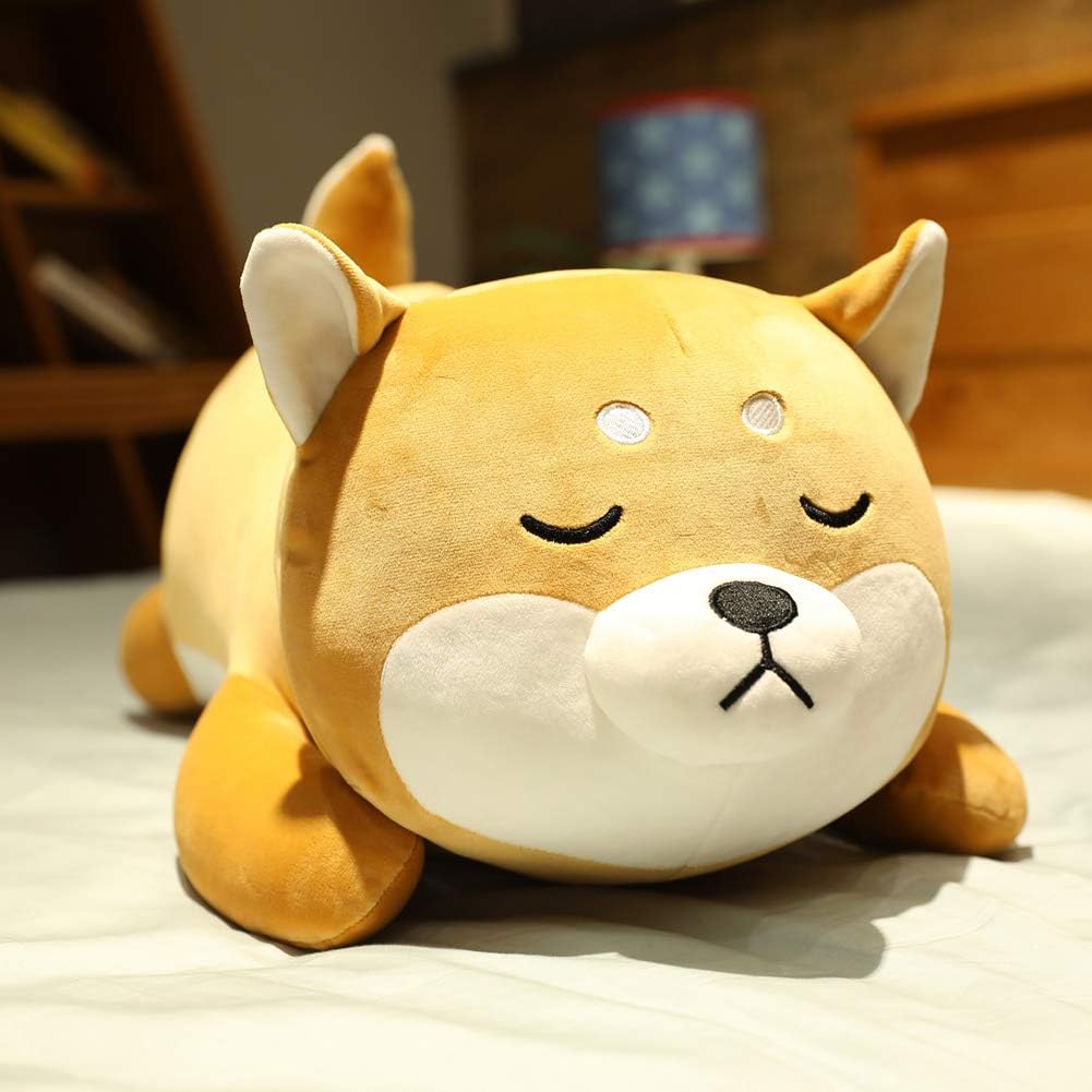 ERDAO Shiba Inu Plush Pillow,Soft Corgi Stuffed Animals Toy Cute Sleeping Puppy Doll Gifts for Kids (Smiling Eyes, 13.7 inch)