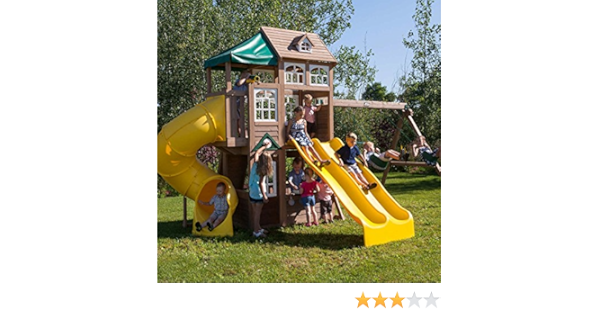 cedar summit by kidkraft lookout lodge 3 slide cedar playset