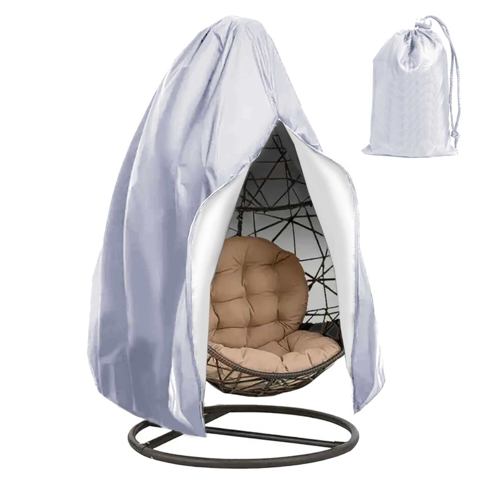 wocpvm Hanging Egg Chair Cover Waterproof Heavy Duty Swing Egg Chair Cover with Zipper 210D Oxford Heavy Egg Chair Covers for Patio Swing Chairs-190 x 115cm, Silver