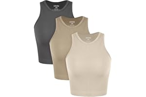 ODODOS 3-Pack Seamless Crop Tank for Women Ribbed Soft High Neck Cropped Tops