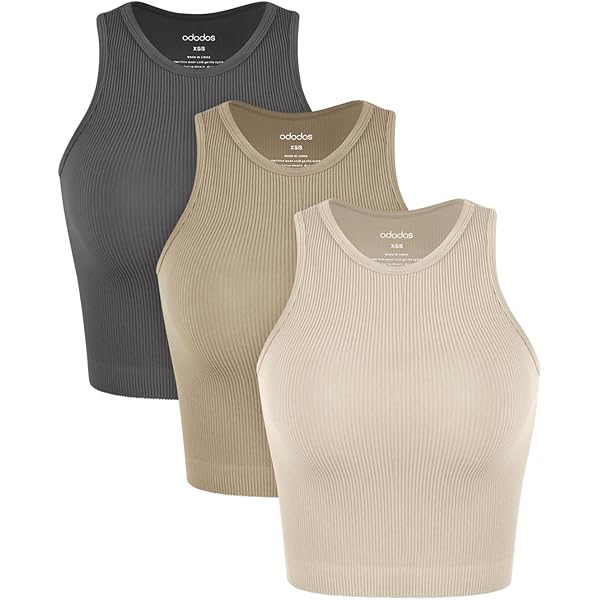 ODODOS 3-Pack Seamless Square Neck Crop Tank for Women