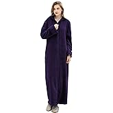 Hellomamma Long Hooded Zipper Bathrobe for Womens Flannel Fleece Robes Winter Warm Housecoat Nightgown Sleepwear Pajamas