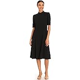 Donna Morgan Womens Mock Neck Crepe Fit and Flare Dress Career Office Workwear Desk to Dinner Guest of