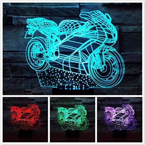 SUPERIORVZND 3D Motorcycle Night Light Acrylic Visual Touch 7 Color Changing Table Lamp Bar Art Decor USB 3D LED Desk Night Light Xmas Birthday Gift