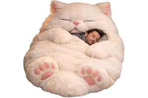 Plush Cat Print Envelope Sleeping Bag, Giant Plush Envelope Design with Soft Flannel Lining Self, Cat Sleeping Bag for Humans