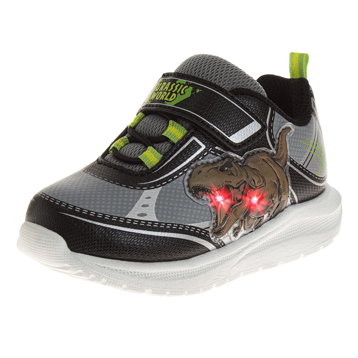 Photo 1 of Jurassic World Sneakers with Easy Strap - Dinosaur T-Rex Shoes Laceless Closure Lightweight Jurassic Park Sneaker - Black Grey (Size 7 Toddler)