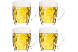 TUSAPAM Dimple Stein Beer Mug Set, 10 oz Beer Glasses with Handle, Glass Beer Mugs, Dishwasher and Freezer Safe, Clear and St