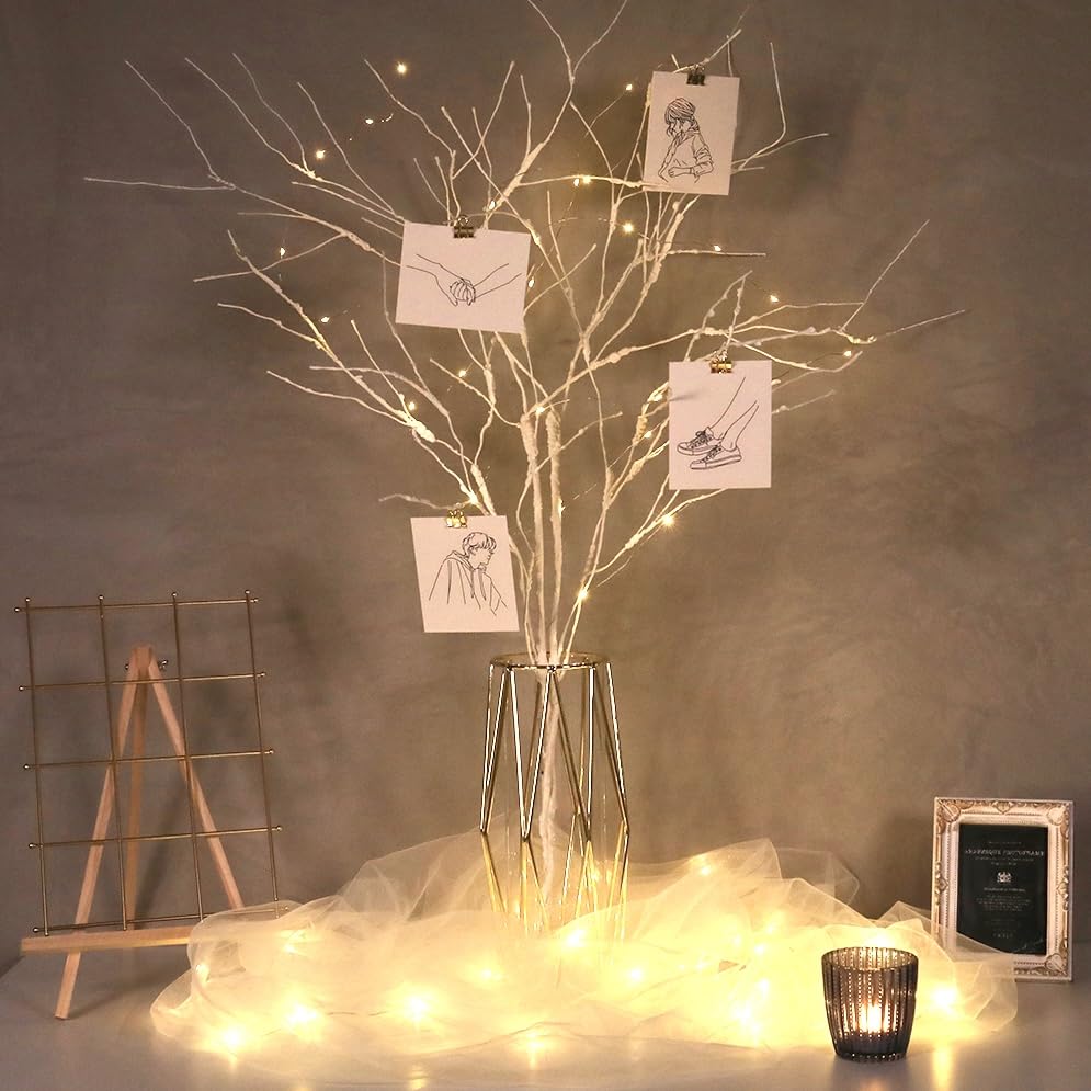 [PETIT MARRY'S] ウェルカムツリー ウェルカムスペース クリスマスツリー LED ライト オーナメント 卓上 白樺ツリー ブランチツリー おしゃれ 白 ホワイト 飾り 装飾 Christmas tree 約90cm (ウェルカムツリー2本＋ライト3m30球1個) の商品画像
