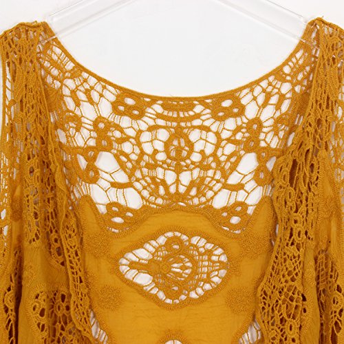 Jastie Open Stitch Cardigan Boho Hippie Butterfly Crochet Vest (Dark Yellow)