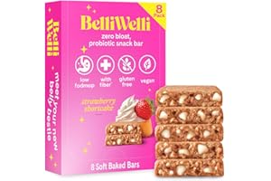 BELLI WELLI Belliwelli Soft Baked Probiotic Snack Bars | Gluten-Free, Dairy-Free, Vegan, Low-FODMAP | High-Fiber, Healthy & Tasty | Strawberry Shortcake (8 Pack)