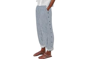 PIFAME Linen Pants Women Summer Petite Linen Pants Ladies Linen Gauze Pants Women Pull On Pants for Women Striped Pants