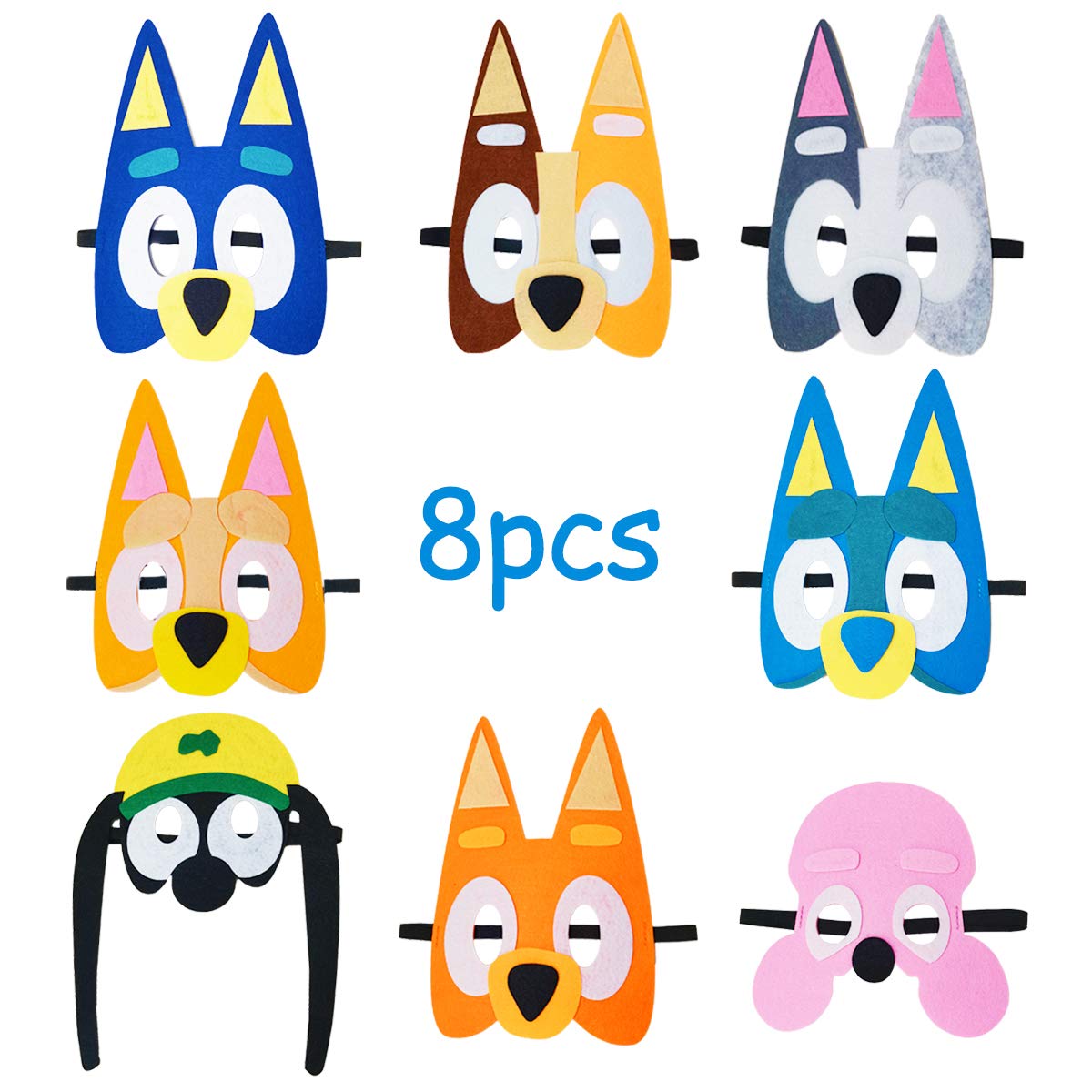8pcs Bluey and Bingo Felt Mask Dress Up Costumes Bluey Birthday Party Favors Bluey Themed Party Supplies for Kids Boys Girls