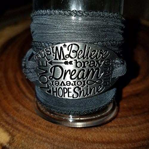 Black/Grey Silk Wrap Bracelet, Dream, Believe, Love, Faith, Brave, Wish, Forever Makes a GREAT stocking stuffer for Christmas