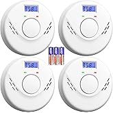 Smoke and Carbon Monoxide Detector, Battery Operated Fire Alarm with LCD Display & Test/Reset Button, Portable Photoelectric CO Smoke Detector Combo for Home, Apartment, RV & Travel (4 Pack)