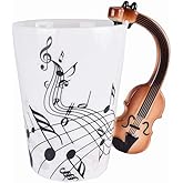 12.9 oz Violin Music Coffee Mugs Musical Notes Art Drink Tea Milk Coffee Mug Ceramic Music Cup Gift for Friend,Women,Men,Teacher,Her