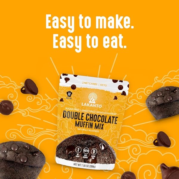 LAKANTO SUGAR FREE DOUBLE CHOCOLATE MUFFIN MIX – SWEETENED WITH MONK FRUIT SWEETENER, 2G NET CARBS, DAIRY FREE, GLUTEN FREE, KETO DIET FRIENDLY, ALMOND FLOUR, DUTCHED COCOA, SEA SALT
